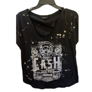 Rock & Republic Johnny Cash FOLSOM PRISON Black Bleach Printed Tee Size XS